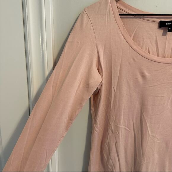 Theory Light Pink Cotton Basic Scoop Neck Long Sleeve Tee Medium - Picture 10 of 12